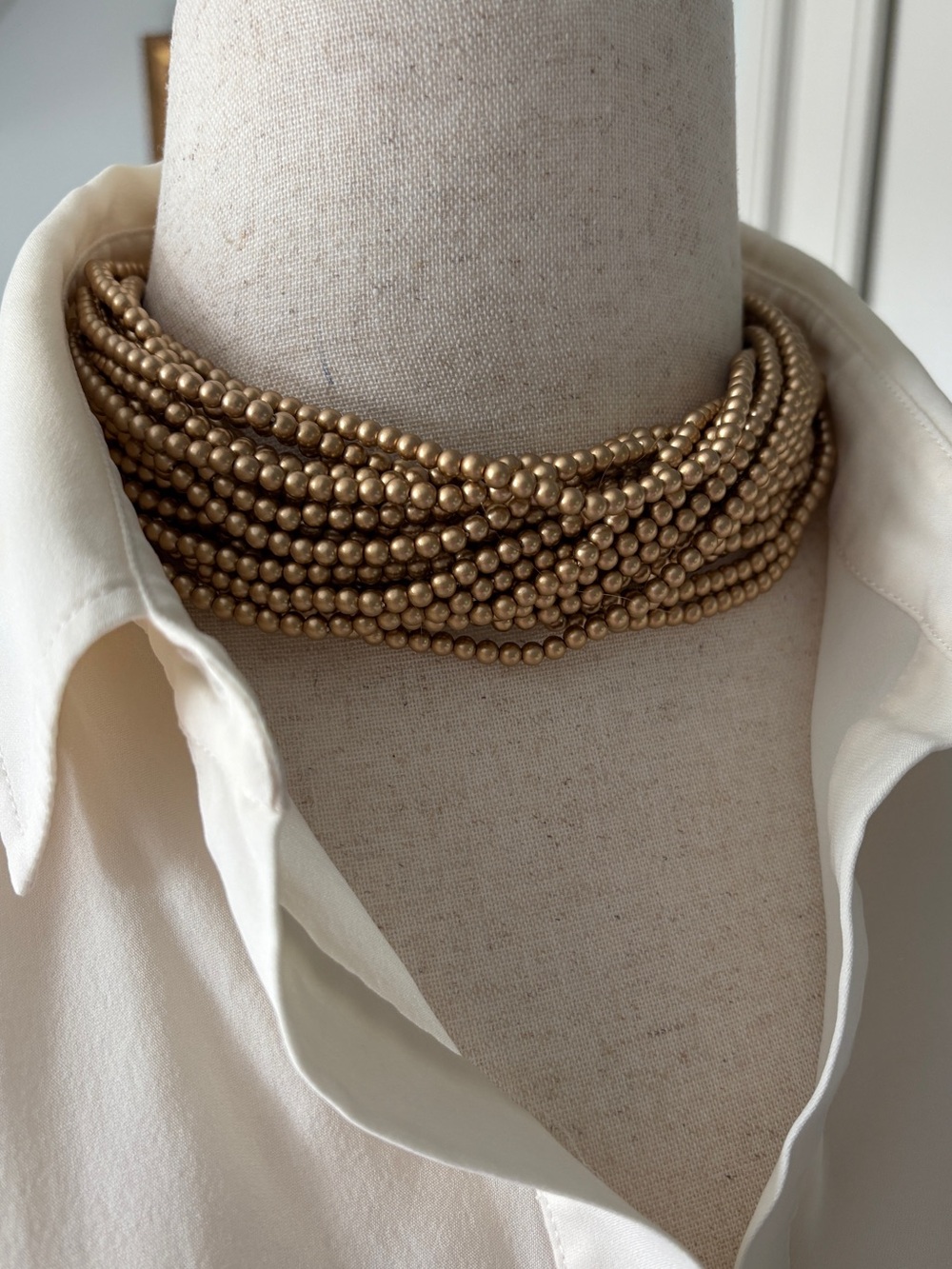 Vintage Carolee Multi-Strand Metallic Gold Beaded Choker Necklace